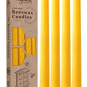 Hyoola 10" Beeswax Taper Candles - 10 Hour Burn Time - Yellow Beeswax Candles - 4 Pack