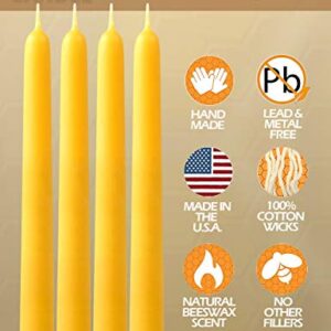 Hyoola 10" Beeswax Taper Candles - 10 Hour Burn Time - Yellow Beeswax Candles - 4 Pack