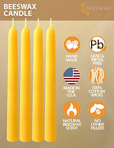 Hyoola 10" Beeswax Taper Candles - 10 Hour Burn Time - Yellow Beeswax Candles - 4 Pack