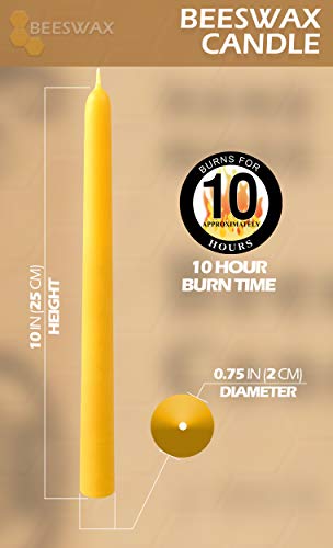 Hyoola 10" Beeswax Taper Candles - 10 Hour Burn Time - Yellow Beeswax Candles - 4 Pack