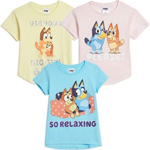 bluey bingo mom toddler girls 3 pack short sleeve t-shirt blue/pink/yellow 3t