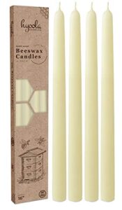 hyoola 16″ beeswax taper candles – 16 hour burn time – white beeswax candles – 4 pack