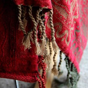 Boho Throw Blanket, Chenille Jacquard Tassels Throw Blankets for Bed Couch Soft Chair， Bohemian Fringe Tassels (Red, S:60x75