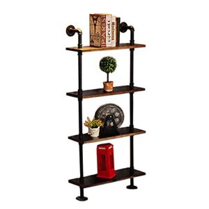 fotee industrial pipe shelves with wood 4-tiers, rustic wall mount shelf, metal hung bracket bookshelf, diy storage shelving floating shelves for room/kitchen/office,black