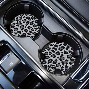 car coasters for car cup, cute car coasters for women & men cup holder coasters for your car with fingertip grip, auto accessories for women & men,pack of 2 (snow leopard)