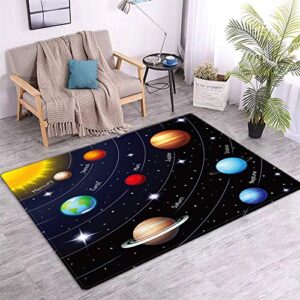 Yunine Area Rugs Print with Solar System Showing The Positions and Orbits of The Sun and Planets Non-Slip Floor Mat Carpet for Living Room Bedroom Dorm Playroom Kids Room Home Decor Rug 5' x 3'
