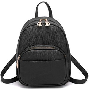 small leather backpack mini cute casual daypack fashion zippered pockets crossbody bags for women girl (black)