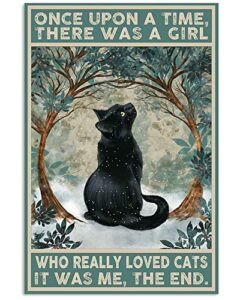 zmkdll vintage metal tin sign black cat once upon a time there was a girl poster art decor home bar poster 8×12 inch