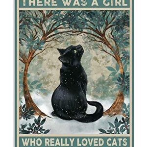 ZMKDLL Vintage Metal Tin Sign Black Cat Once Upon a Time There was a Girl Poster Art Decor Home Bar Poster 8x12 Inch