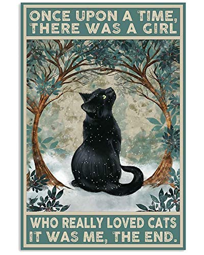 ZMKDLL Vintage Metal Tin Sign Black Cat Once Upon a Time There was a Girl Poster Art Decor Home Bar Poster 8x12 Inch