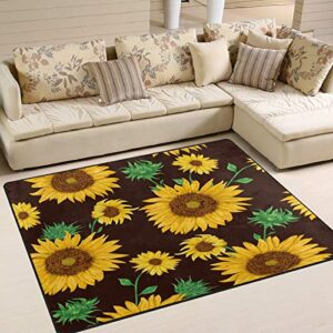 watercolor sunflower floral leaves area rugs for living room, non-slip washable decor mat soft floor carpet extra large 5×7 feet