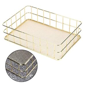 Kuuleyn Wire Mesh Basket, Golden Iron Storage Basket Multifunctional Wire Mesh Desktop Storage Organizer for Home(Large)