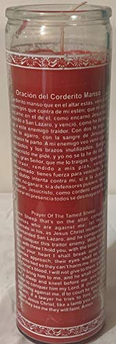 Veladoras Misticas Corderito Manso (Tame Sheep) 7-Day Unscented Red Candle in Glass