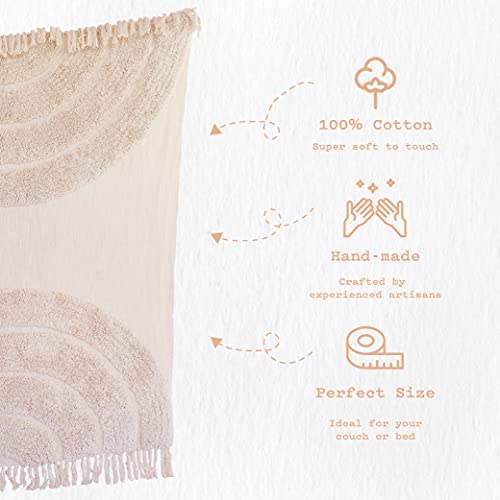 Banilla Bohemian Natural White Throw Blanket for Bed Couch & Dorm 50" x 60" | 100% Cotton Handmade Boho Throw Blankets | Stylish Soft & Cozy Rainbow Design with Shaggy Tufting & Tassels