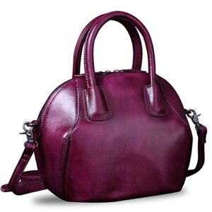 genuine leather handbags for women top handle satchel purses ladies shoulder bag handmade vintage crossbody bags (purple)