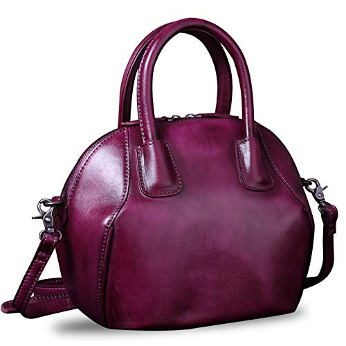 Genuine Leather Handbags for Women Top Handle Satchel Purses Ladies Shoulder Bag Handmade Vintage Crossbody Bags (Purple)