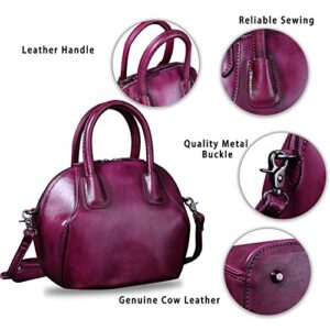 Genuine Leather Handbags for Women Top Handle Satchel Purses Ladies Shoulder Bag Handmade Vintage Crossbody Bags (Purple)