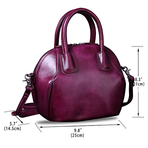 Genuine Leather Handbags for Women Top Handle Satchel Purses Ladies Shoulder Bag Handmade Vintage Crossbody Bags (Purple)