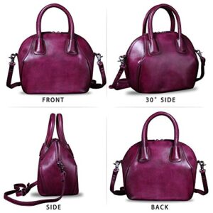 Genuine Leather Handbags for Women Top Handle Satchel Purses Ladies Shoulder Bag Handmade Vintage Crossbody Bags (Purple)