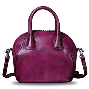 Genuine Leather Handbags for Women Top Handle Satchel Purses Ladies Shoulder Bag Handmade Vintage Crossbody Bags (Purple)