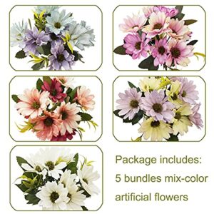 CORVYUC Silk Artificial Flowers 5 Pcs Fake Cosmos Faux Daisy Wildflowers for Indoor Outdoor Home Garden Porch Window Table Centerpieces Vase Wedding Party Decor