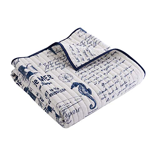 Levtex Home - Beach Life - Quilted Throw - 50x60in. - Nautical - Navy and White - Reversible Pattern - Cotton Fabric