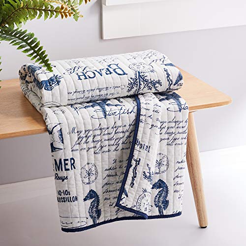 Levtex Home - Beach Life - Quilted Throw - 50x60in. - Nautical - Navy and White - Reversible Pattern - Cotton Fabric