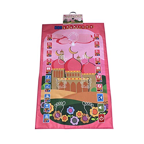 dailymall Smart Intelligent Muslim Prayer Rug, Electronic Islamic Prayer Carpet Mat, Teaching Talking Music Mat with Worship Step Guide for Kids Toddlers - Pink, 110x70cm