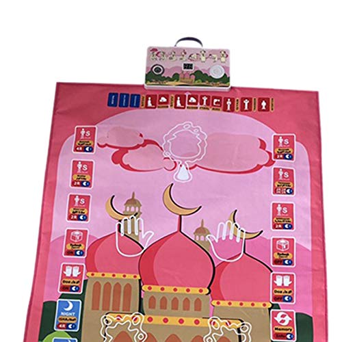 dailymall Smart Intelligent Muslim Prayer Rug, Electronic Islamic Prayer Carpet Mat, Teaching Talking Music Mat with Worship Step Guide for Kids Toddlers - Pink, 110x70cm