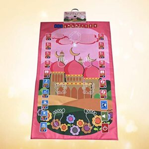 dailymall Smart Intelligent Muslim Prayer Rug, Electronic Islamic Prayer Carpet Mat, Teaching Talking Music Mat with Worship Step Guide for Kids Toddlers - Pink, 110x70cm