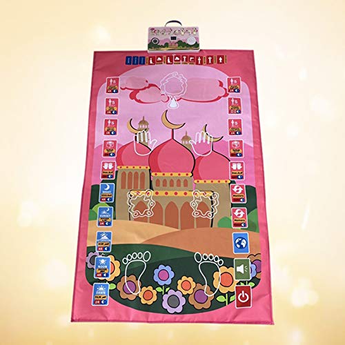 dailymall Smart Intelligent Muslim Prayer Rug, Electronic Islamic Prayer Carpet Mat, Teaching Talking Music Mat with Worship Step Guide for Kids Toddlers - Pink, 110x70cm