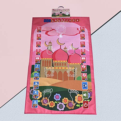 dailymall Smart Intelligent Muslim Prayer Rug, Electronic Islamic Prayer Carpet Mat, Teaching Talking Music Mat with Worship Step Guide for Kids Toddlers - Pink, 110x70cm