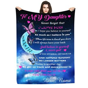 personalized custom name blanket love letter to my daughter from dad & mom, butterfly moon customized blankets bed throws 50×60 inches