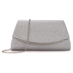 nc zhanni silver evening bag clutch purses for women ladies sparkling party handbag wedding bag prom clutch with detachable chain (silver)