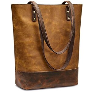 s-zone women vintage genuine leather tote bag shoulder purse handbag two tone with a luggage sleeve