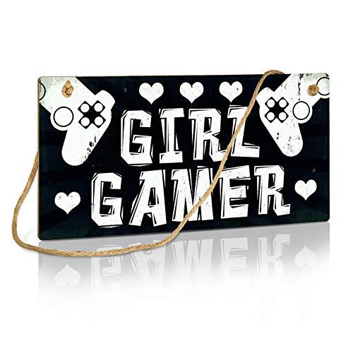 Putuo Decor Game Room Decor, Funny Wall Sign for Bedroom, Living Room, Teen Room, Gift for Gamer, Boys, Girls, 10x5 Inches Hanging Sign - Girl Gamer