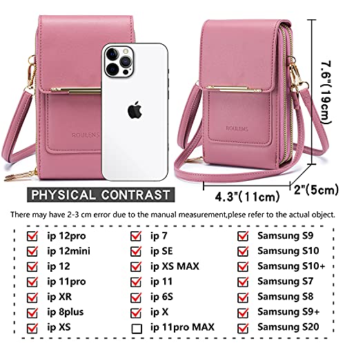 Roulens Small Crossbody Cell Phone Purse for Women, Touch Screen Bag Shoulder Handbag Wallet with Credit Card Slots