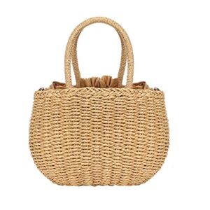 gets straw bags for women hand-woven small hobo bag round handle ring tote (camel)