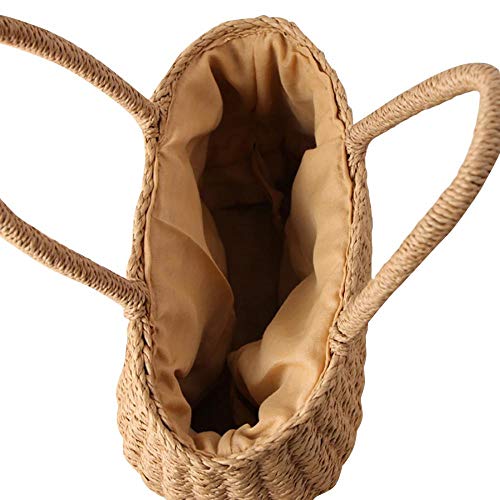 Gets Straw Bags for Women Hand-woven Small Hobo Bag Round Handle Ring Tote (Camel)