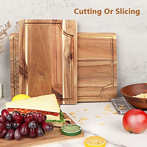 Acacia Wood Cutting Board Set with Juice Groove (3 Pieces) - Meat, Chesse,Vegetable Chopping Board, Organic Wooden Butcher Block for kitchen, Wood Cutting Board Set