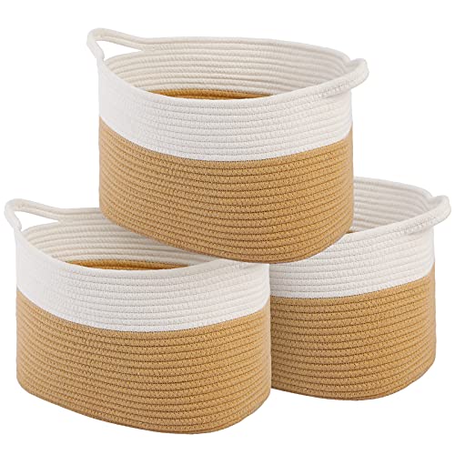 DYD Foldable 3-Piece Cotton Rope Storage Basket, Decorating Living Room, Books, Toys, Blankets, Baby Clothes and Other Home Storage Boxes with Handles