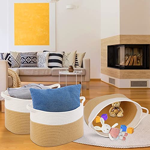 DYD Foldable 3-Piece Cotton Rope Storage Basket, Decorating Living Room, Books, Toys, Blankets, Baby Clothes and Other Home Storage Boxes with Handles