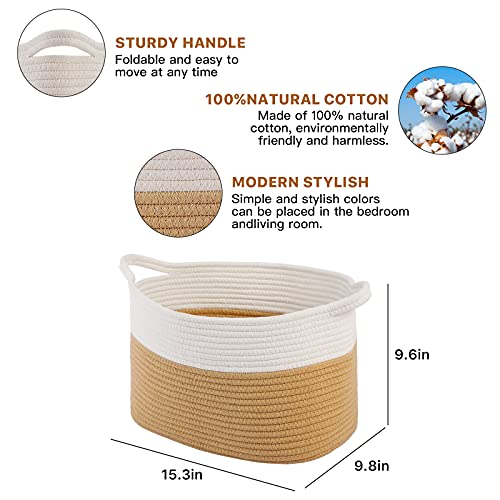 DYD Foldable 3-Piece Cotton Rope Storage Basket, Decorating Living Room, Books, Toys, Blankets, Baby Clothes and Other Home Storage Boxes with Handles