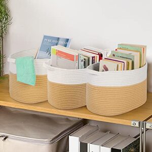 DYD Foldable 3-Piece Cotton Rope Storage Basket, Decorating Living Room, Books, Toys, Blankets, Baby Clothes and Other Home Storage Boxes with Handles