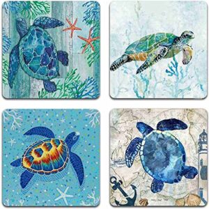 watercolor sea turtle square coaster set – made of recycled rubber – set of 4