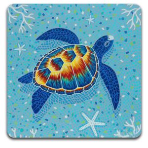 Watercolor Sea Turtle Square Coaster Set - Made of Recycled Rubber - Set of 4