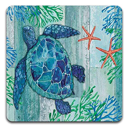 Watercolor Sea Turtle Square Coaster Set - Made of Recycled Rubber - Set of 4