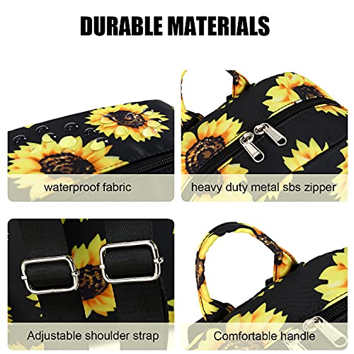 LEDAOU Mini Backpack Set Girls Fashion bookbags with Purse wallet backpack wallet set for Women Teens School Travel Bag (Black sunflower)