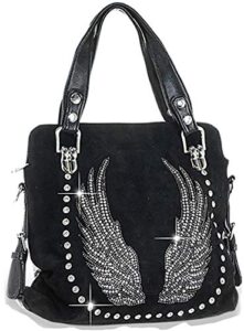 zzfab bling purse double handles rhinestone wing purse black