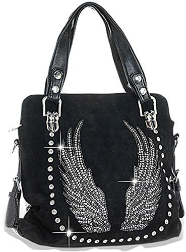 Zzfab Bling Purse Double Handles Rhinestone Wing Purse Black